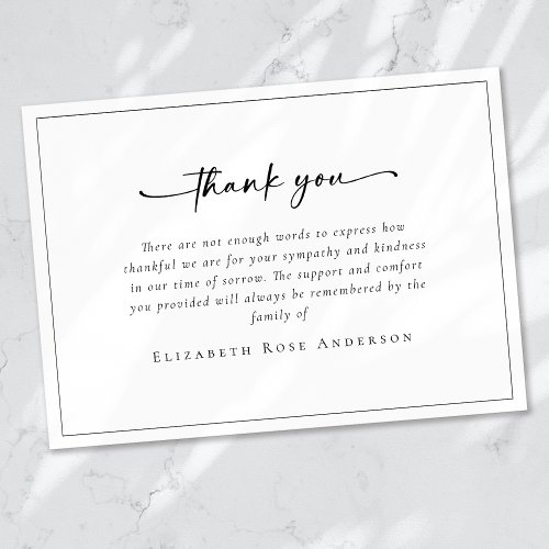 Minimalist Bereavement Funeral Thank You Card