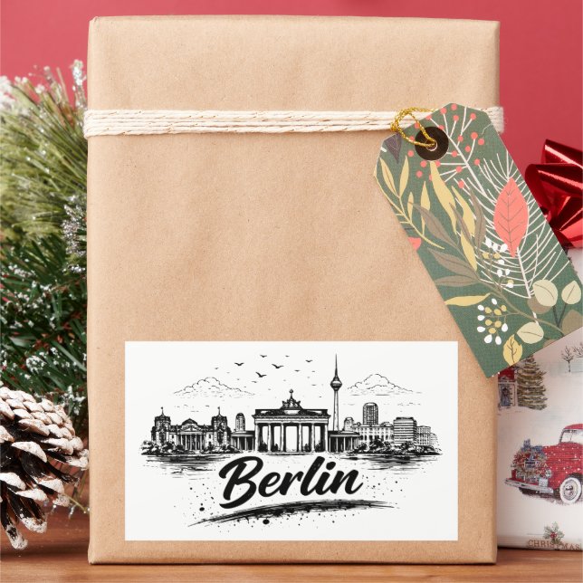 Minimalist Berlin Germany Cityscape Art Rectangular Sticker (Holiday)