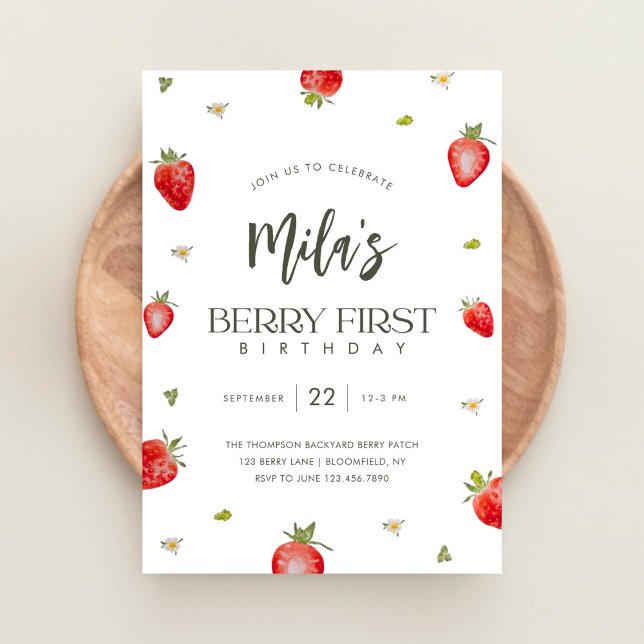 Minimalist Berry First Birthday Invitation (Creator Uploaded)