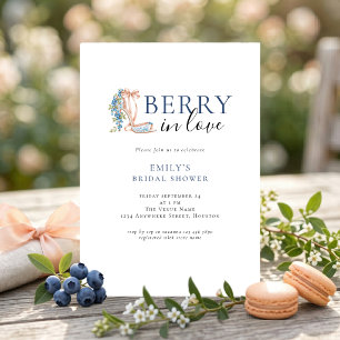 Minimalist Berry In Love Blueberry Bridal Shower Invitation
