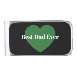 Minimalist Best Dad Ever Green Heart Black Silver Finish Money Clip