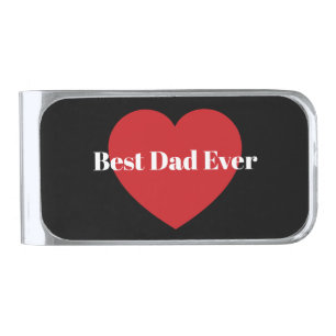 Minimalist Best Dad Ever Red Heart Black Silver Finish Money Clip