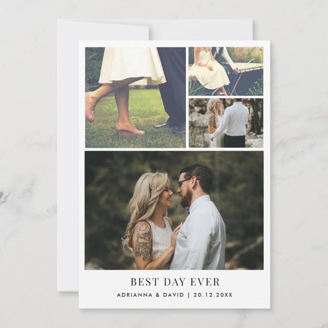 Minimalist Best Day Ever Couple Photo Wedding Thank You Card (Front)
