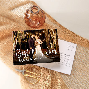 Minimalist Best Day Ever Photo Wedding Thank You  Postcard