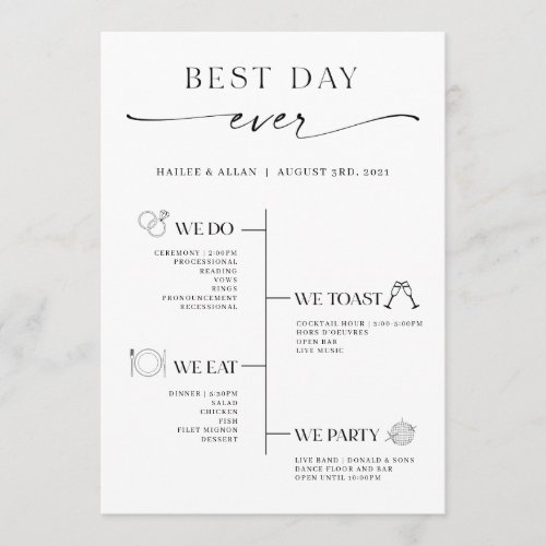 Minimalist Best Day Ever Wedding Timeline Program