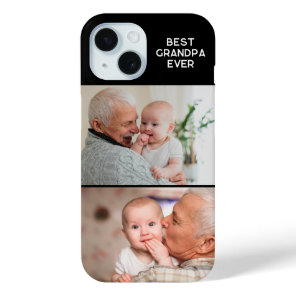 Minimalist Best Grandpa Ever 2 Photo Black iPhone 15 Case