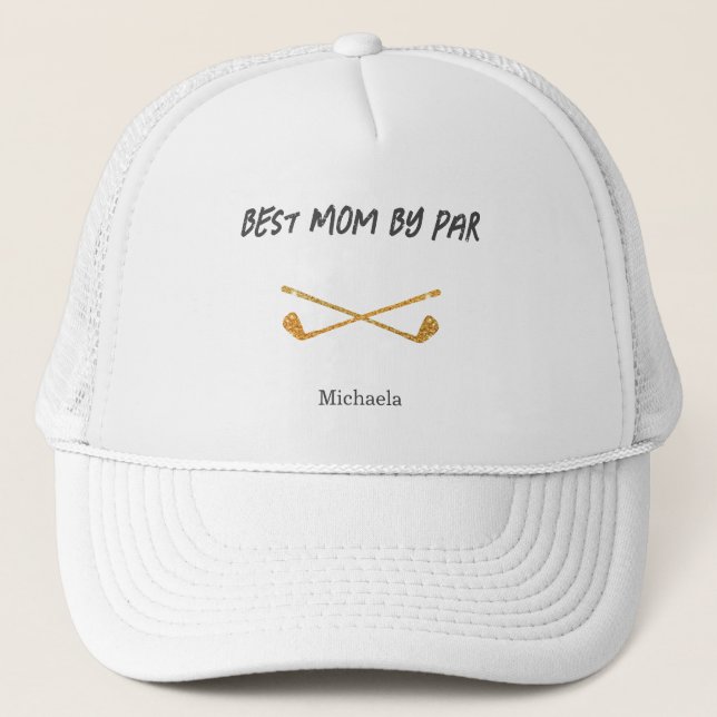 Minimalist Best Mom Glitter Golf Clubs Trucker Hat (Front)