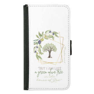 Minimalist Bible Green Olive Tree Gold Frame Samsung Galaxy S5 Wallet Case