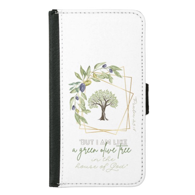 Minimalist Bible Green Olive Tree Gold Frame Samsung Galaxy Wallet Case (Front)