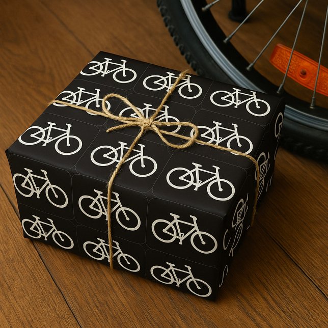 Minimalist Bicycle Black and White Bike Symbol Wrapping Paper (Creator Uploaded)