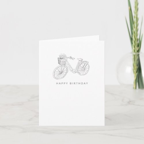 Minimalist Bicycle Line Drawing Happy Birthday Card