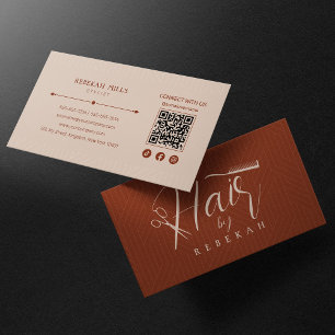 Minimalist Biege Pattern Hairstylist QR Code Business Card