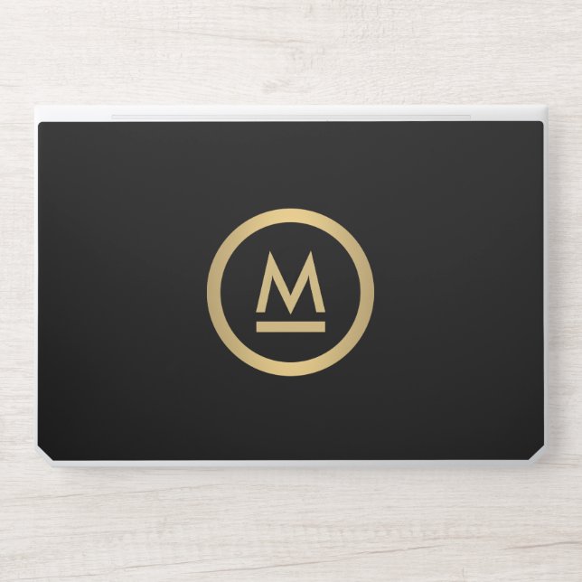 Minimalist Big Initial Modern Gold Monogram Black HP Laptop Skin (Front)