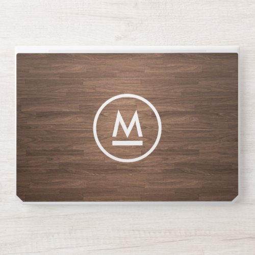 Minimalist Big Initial Modern Monogram Brown Wood HP Laptop Skin