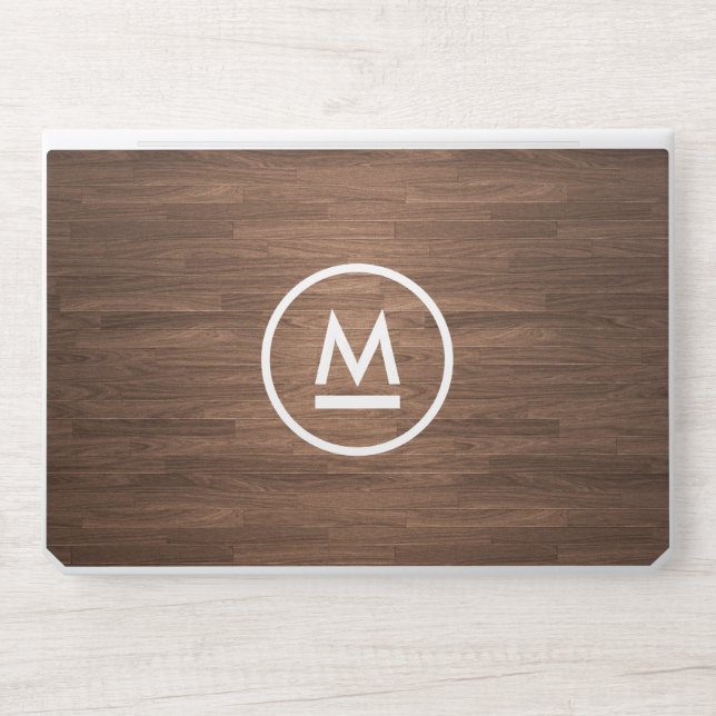 Minimalist Big Initial Modern Monogram Brown Wood HP Laptop Skin (Front)