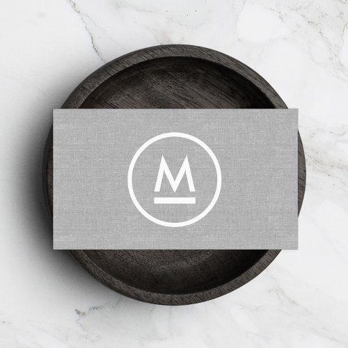Minimalist Big Initial Modern Monogram Gray Linen Business Card