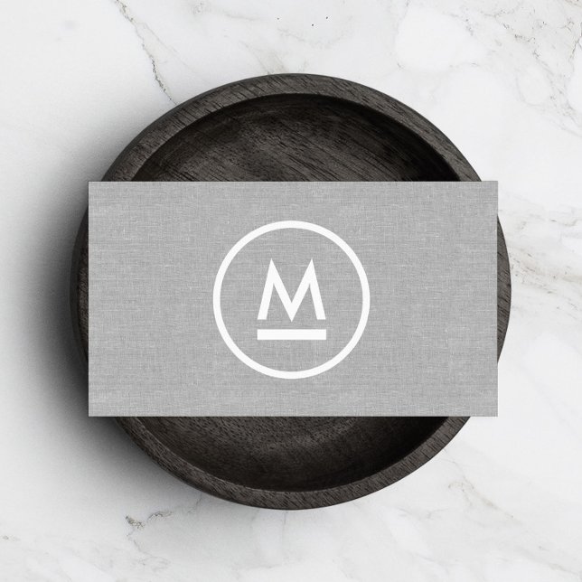 Minimalist Big Initial Modern Monogram Gray Linen Business Card (Creator Uploaded)