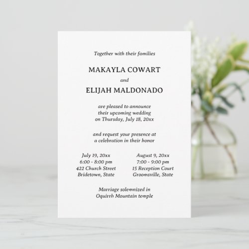 Minimalist Bilingual Spanish_English Two Reception Invitation