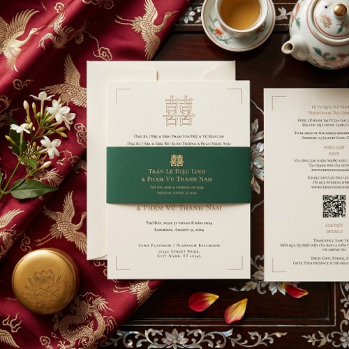 Minimalist Bilingual Vietnamese English Wedding Invitation Belly Band