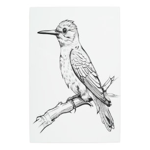 Minimalist Bird Illustration Line Art Metal Print