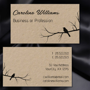 Minimalist Bird on Tree Branch Silhouette Black Business Card