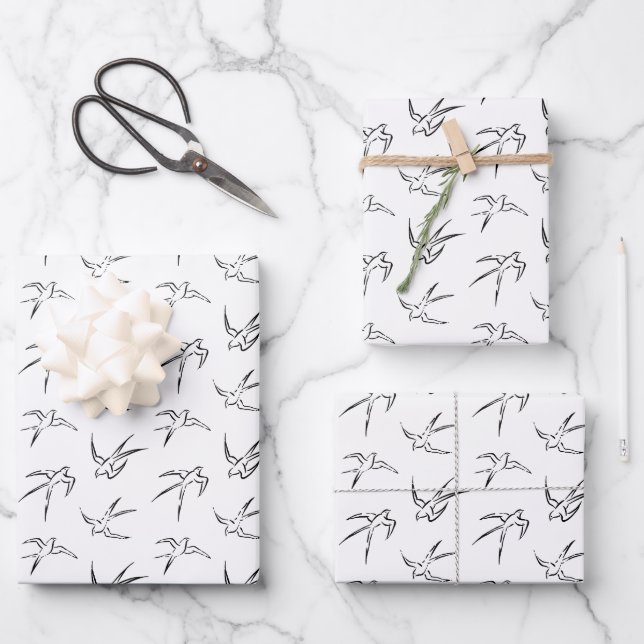 Minimalist Bird Pattern Wrapping Paper Sheets (Front)