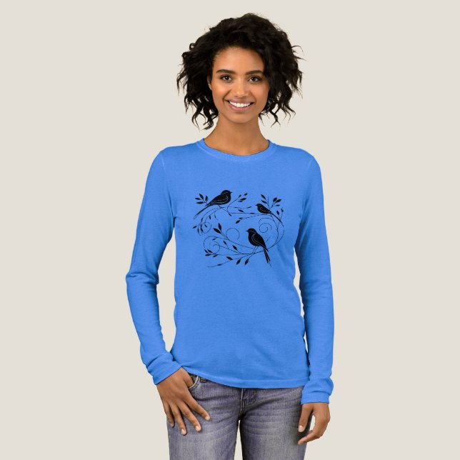 Minimalist Bird Silhouette Long Sleeve Tee (Full Front)