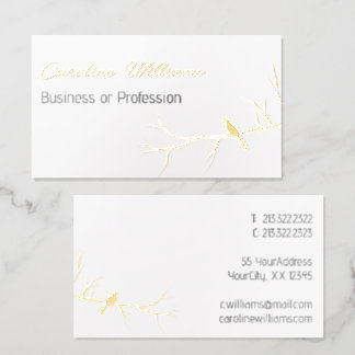 Minimalist Bird Tree Branch Silhouette Black White Foil Business Cards