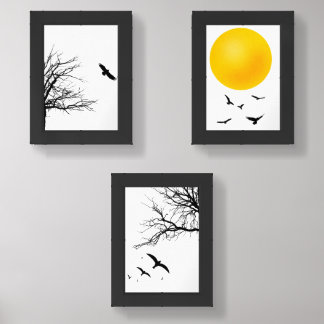 Minimalist Birds and Tree Wall Art Print Set of 3