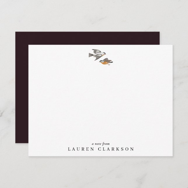 Minimalist Birds Illustration, burgundy note card (Front/Back)