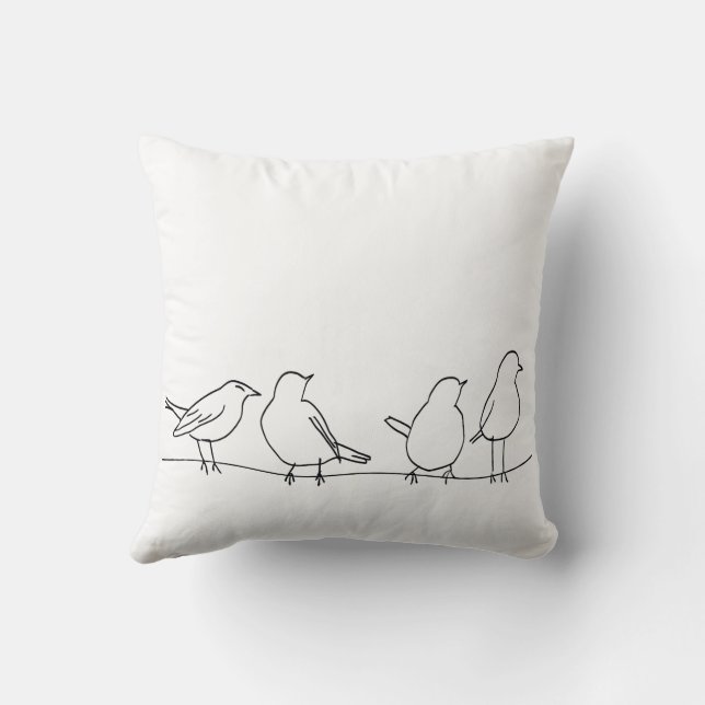 Minimalist Birds on a Wire Line Art on Throw Pillo Pillow (Back)