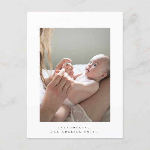 minimalist birth announcement postcard