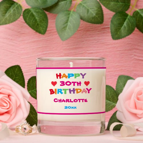 Minimalist Birthday Any Age Script Name Girly Chic Scented Candle