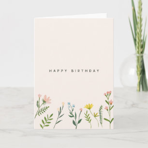 Minimalist Birthday Card with Watercolor Flowers