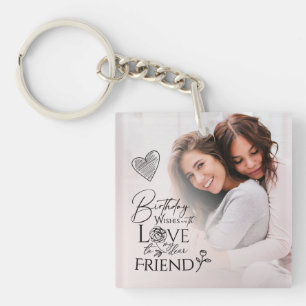 Minimalist Birthday Lettering Friend Photo Frame Keychain