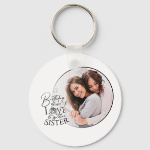 Minimalist Birthday Photo Calligraphy Sister Keychain