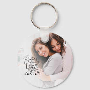 Minimalist Birthday Photo Calligraphy Sister Keychain