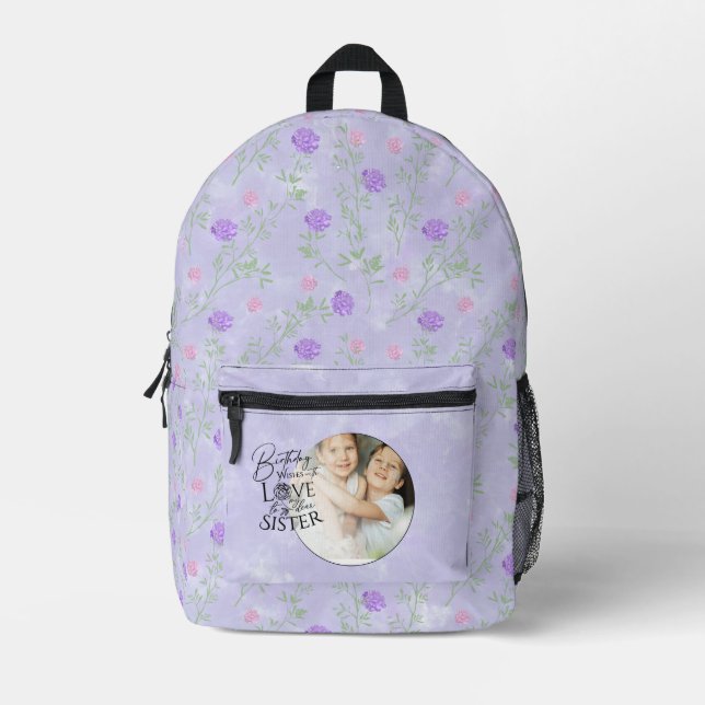 Minimalist Birthday Photo Calligraphy Sister  Printed Backpack (Front)