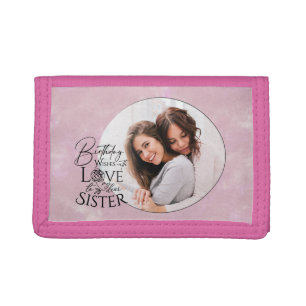 Minimalist Birthday Photo Calligraphy Sister Tri-fold Wallet