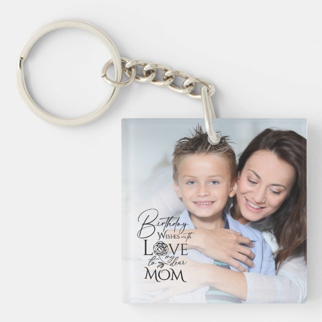 Minimalist Birthday Photo Frame Calligraphy Mom Keychain (Front)