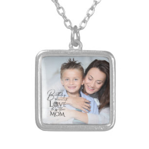 Minimalist Birthday Photo Frame Calligraphy Mom Silver Plated Necklace