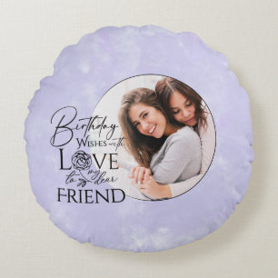 Minimalist Birthday Typography Photo Friend Round Pillow