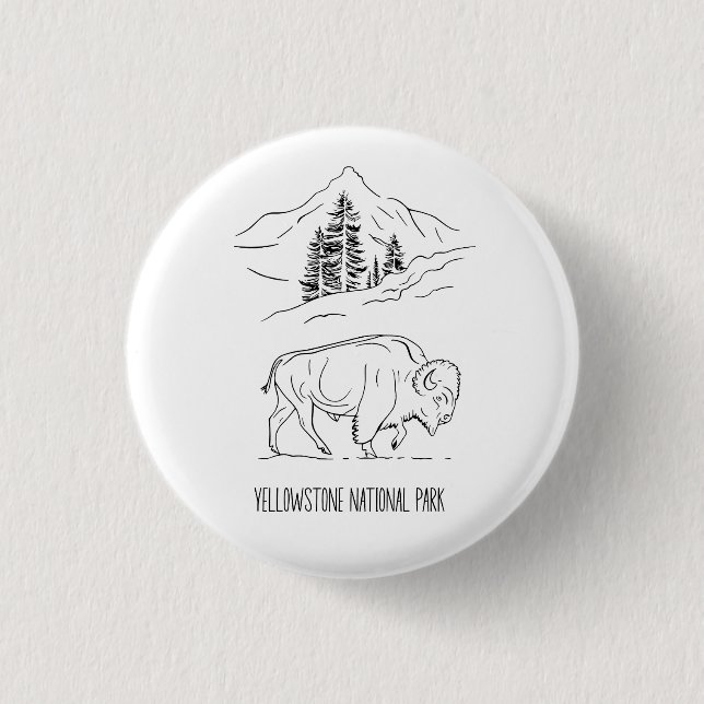 Minimalist Bison in Mountain Landscape Shirt Button (Front)
