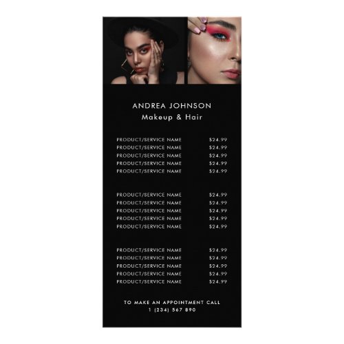 Minimalist Black 2 Photo Makeup Hair Price List Rack Card