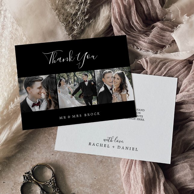 Minimalist | Black 3 Photo Template Thank You Card (Creator Uploaded)
