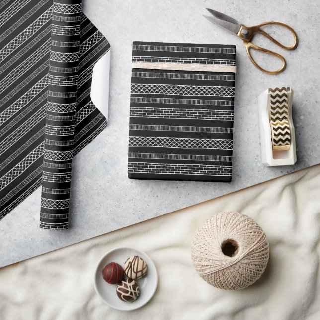 Minimalist Black Abstract Bohemian Christmas Wrapping Paper (Crafts)