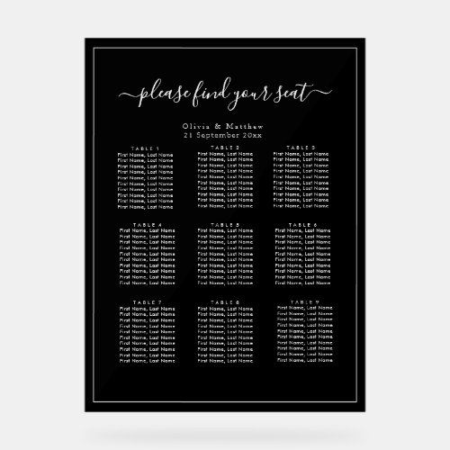 Minimalist Black Acrylic Wedding Seating Chart