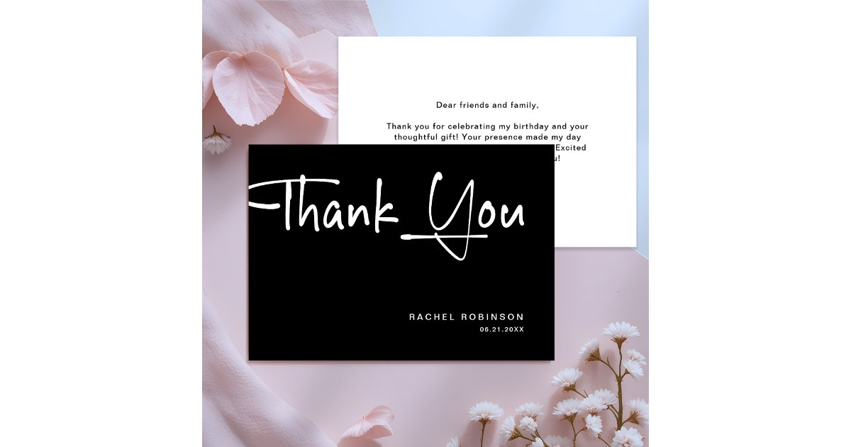 Minimalist Black Adult Birthday Party Custom Thank You Card | Zazzle