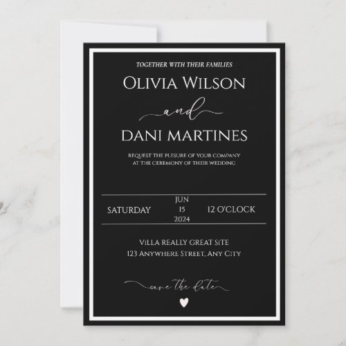 Minimalist  Black All In One Wedding Invitation