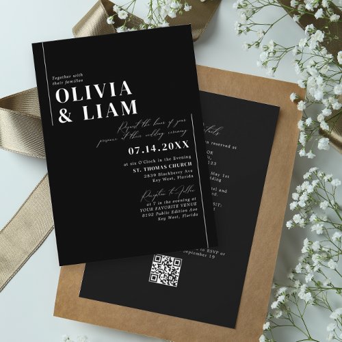 Minimalist Black All One RSVP QR Code Wedding Invitation